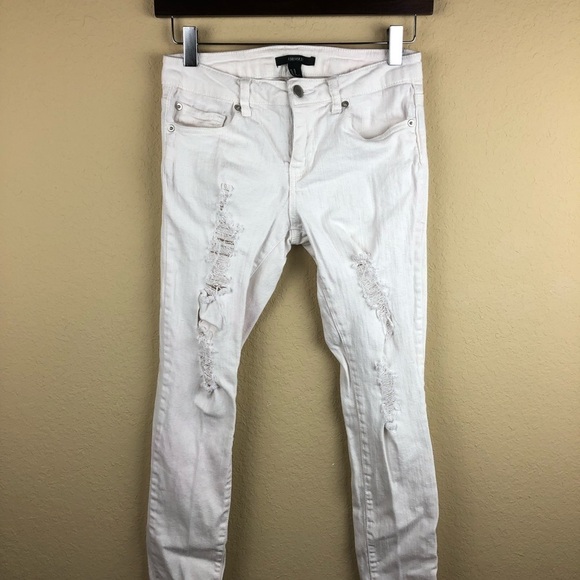 Forever 21 Womens Jeans, White Slim Distressed 26 - Picture 1 of 8